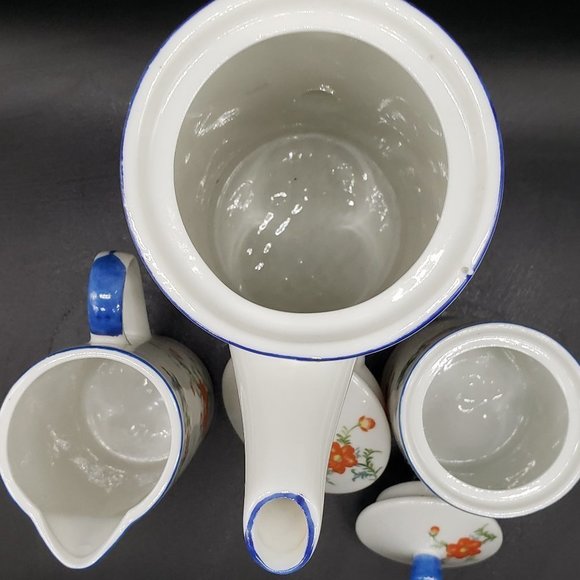 Schmid Design Folio Vintage Orange Flower Porcelain Coffee and Tea Service Set - Picture 7 of 10